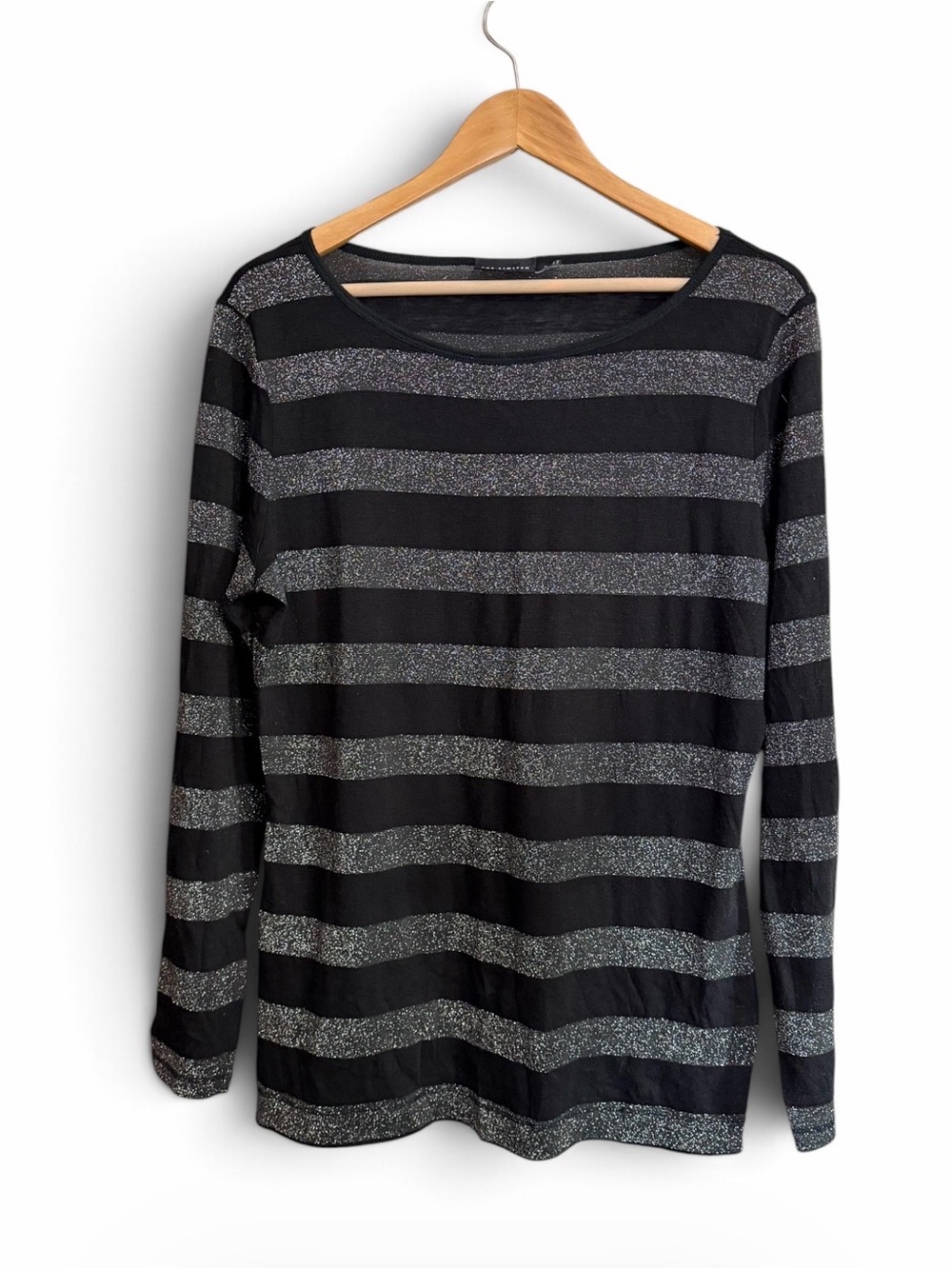 Vintage Y2K The Limited Black Top with Silver Sparkle Stripes - Long Sleeve